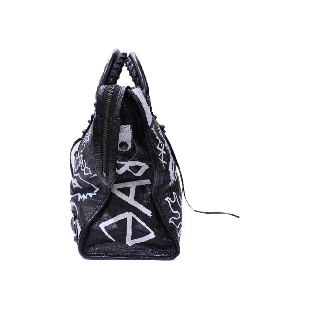 BALENCIAGA Graffiti Classic City leather handbag shoulder bag black strap mirror - Picture 2 of 7